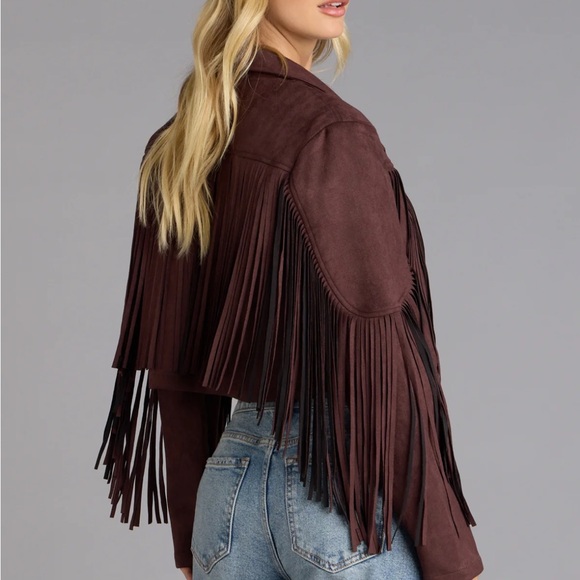 NWT Western Flair Fringed Brown Cropped Faux Suede Jacket Size XL - Picture 4 of 15